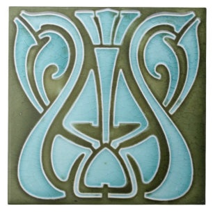 Keramik Tile - Jugendstil-Design Aquamarin grün Fliese