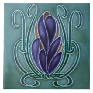 Keramik Tile — Lila florales Jugendstil-Design Fliese