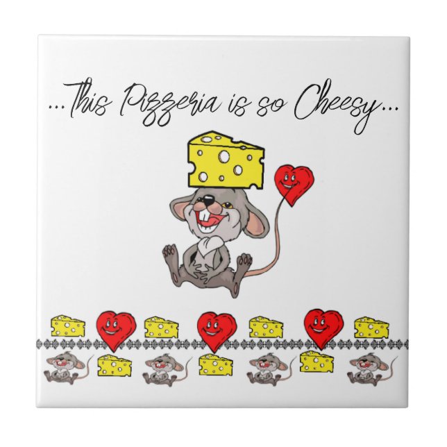 Keramik Tile Mice so Cheesy Pizza Pizzeria Fliese (Vorderseite)
