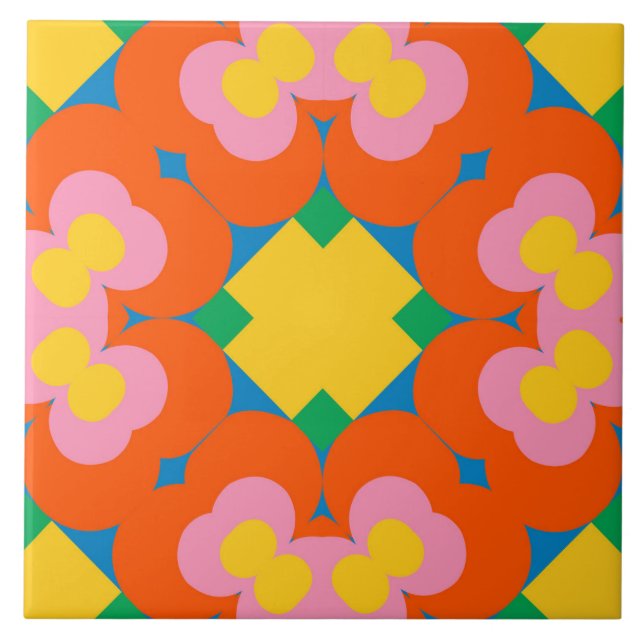 Keramik-Tile mit hellen Blütenbursten - 6"x6" Fliese (Vorderseite)