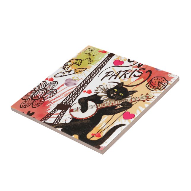 Keramik Tile Paris Frankreich Katze Fliese (Seite)