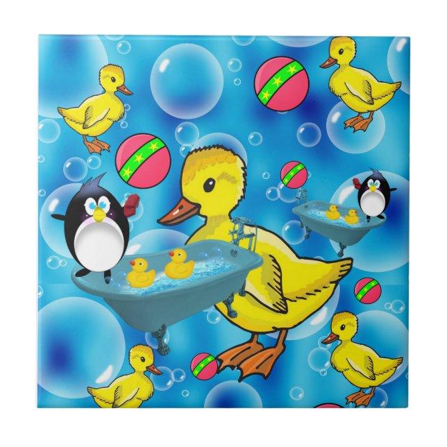 Keramik Tile Pinguin Gelbe Enten Blasen Fliese (Vorderseite)