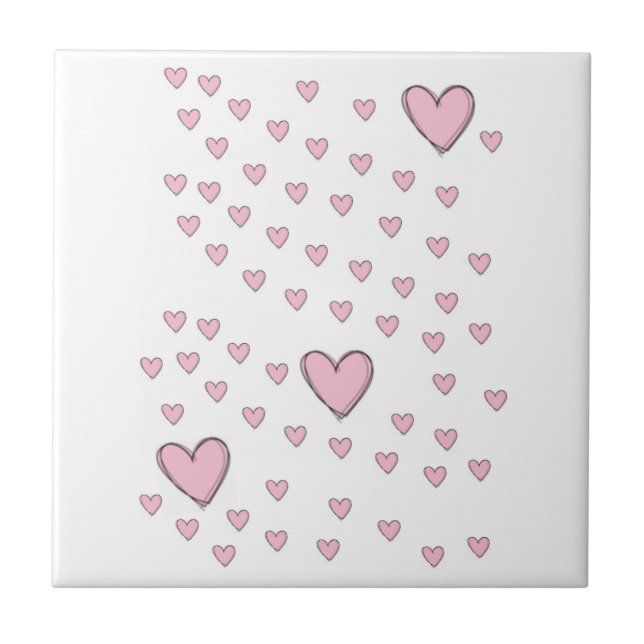 Keramik Tile Pink Hearts Liebe Fliese (Vorderseite)