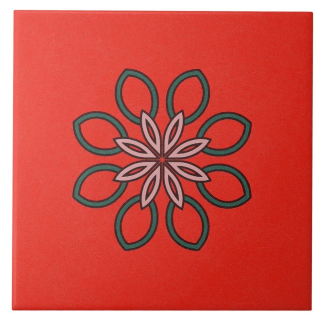 Keramik Tile- Rosa und grüne Kaleidoskop-Blume Fliese (Vorderseite)