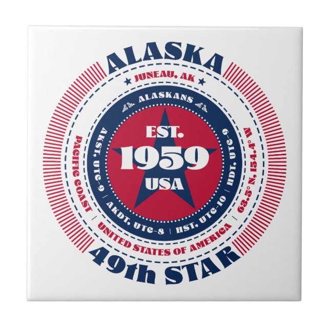 Keramik Tile Rot, Weiß und Blau Alaska Fliese (Vorderseite)