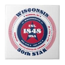 Keramik Tile, Rot, Weiß und Blau