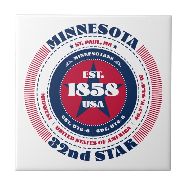 Keramik Tile Rot, Weiß und Blau Minnesota Fliese (Vorderseite)