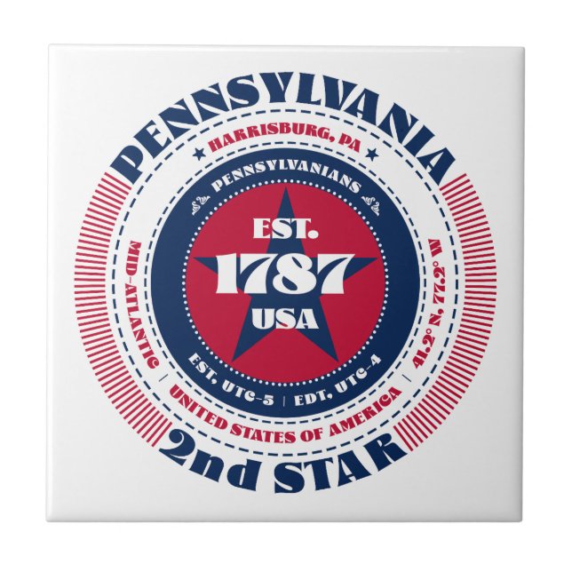 Keramik Tile Rot, Weiß und Blau Pennsylvania Fliese (Vorderseite)