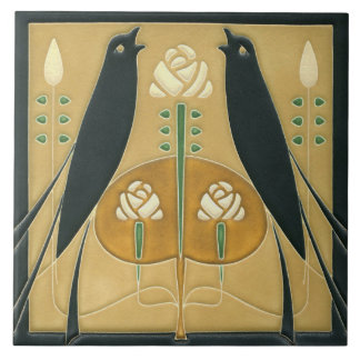 Keramik Tile - Songbird Art Nouveau Floral Fliese