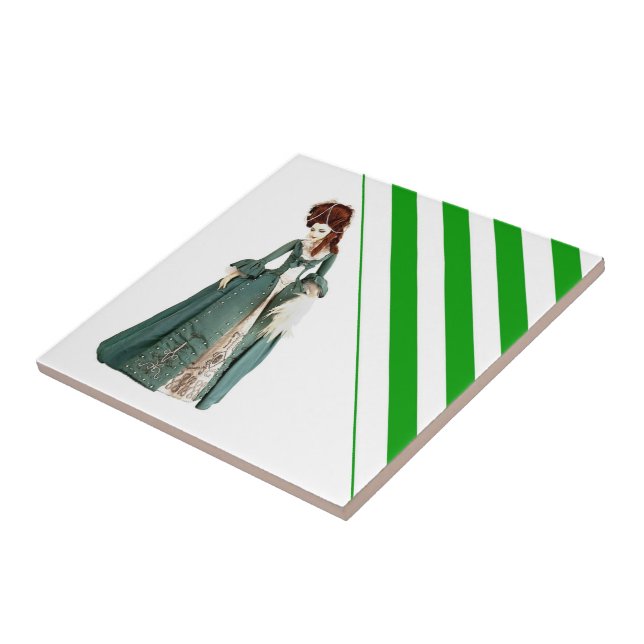 Keramik Tile Streifen Grün/Weiß Streifen Vintag Fliese (Seite)