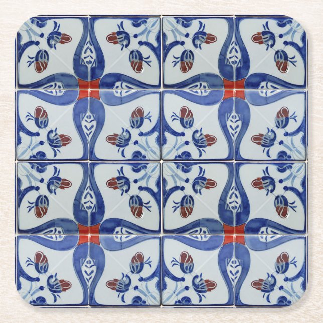 Keramik Tile Style Muster Rechteckiger Pappuntersetzer (Vorderseite)