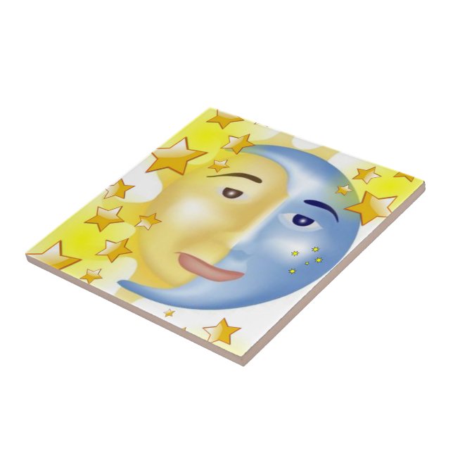 Keramik Tile Sun Moon Yellow Stars Fliese (Seite)