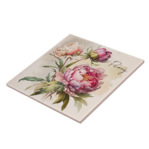 Keramik Tile/Trivet-Floral Peony Fliese
