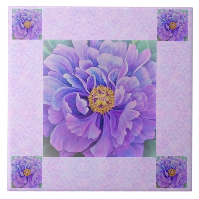 Keramik Tile / Trivet - Lavender Peonie Fliese (Vorderseite)