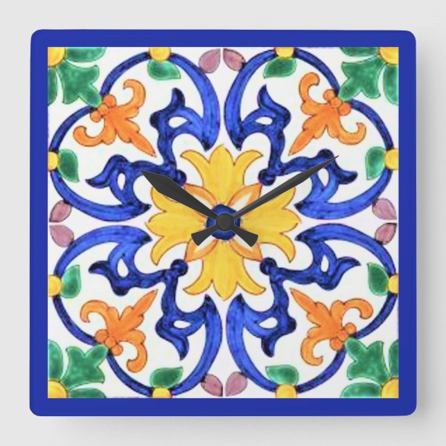 Keramik Tile Trivet Quadratische Wanduhr (Vorderseite)