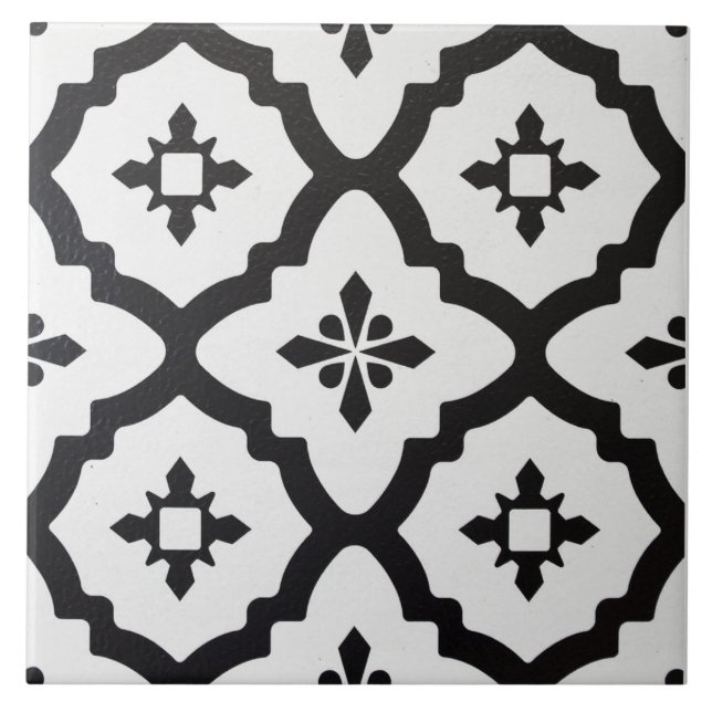 Keramik Tile - Viktorianisches Schwarzweiß-Muster Fliese (Vorderseite)
