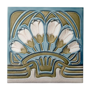 Keramik Tile - Vintages Weiß Tulips Jugendstil  Fliese