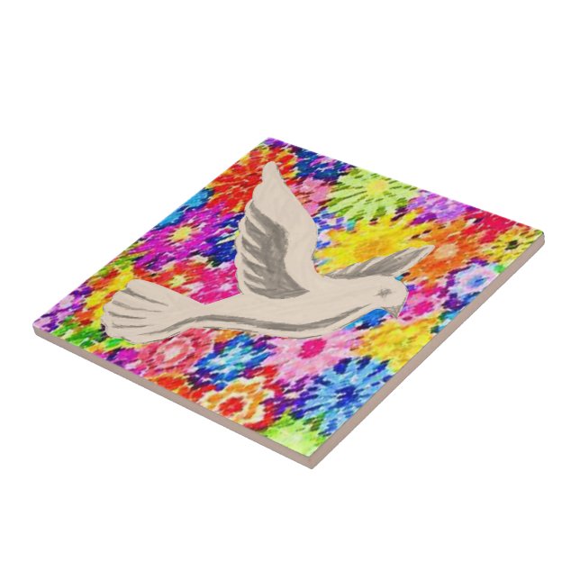 Keramik Tile White Floral Dove Fliese (Seite)