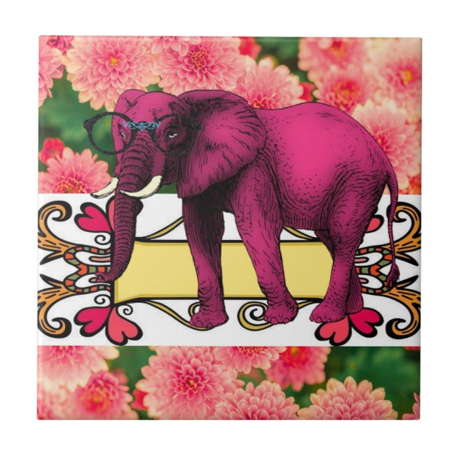 Keramik Tile White Floral Elephant Fliese (Vorderseite)