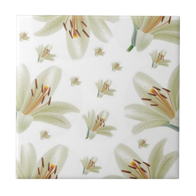 Keramik Tile White Tulip Floral Fliese (Vorderseite)