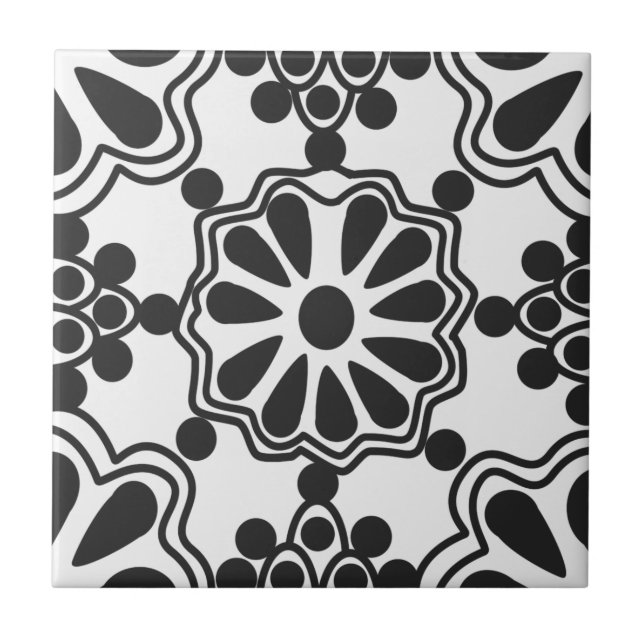 Keramik Tiles - mexikanisches Muster B/W Fliese (Vorderseite)
