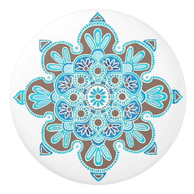 Keramik Turquoise und braune Medaillons Keramikknauf (Vorderseite)