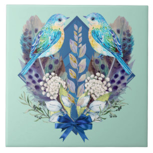 Keramik Wall Tile - Vögel und Federn Fliese