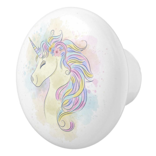 Keramik Wasserfarbe Einhorn Keramikknauf (Rechts)