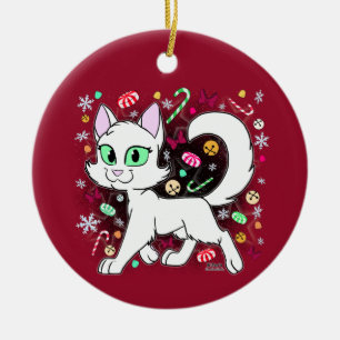 Keramik-Weihnachtskatze (Rot) Keramik Ornament
