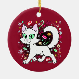 Keramik-Weihnachtskatze (Rot) Keramik Ornament