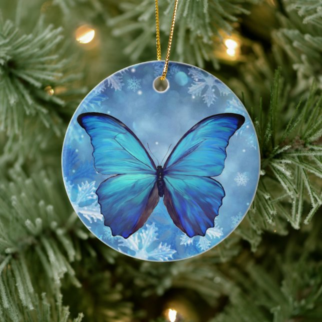 Keramik Weihnachtsschmuck Blue Morpho Butterfly (Baum)
