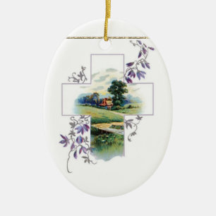 Keramik zur Hütte über Land und Kreuz Ornament