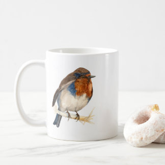 Keramikbecher mit Rotkehlchen nach links schauend Kaffeetasse