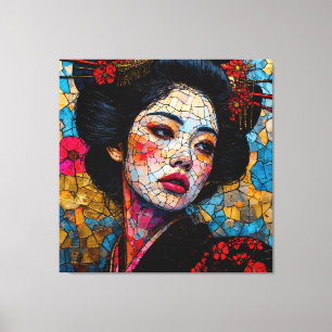 Keramikblüte: Mosaik-Geisha in Träumerei Leinwanddruck