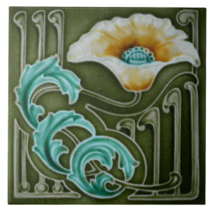 Keramikfliese - Antik aussehende Art Nouveau-Mohnb