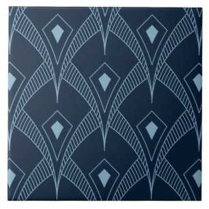 Keramikfliese - Art Deco Fächer Design Blau Design