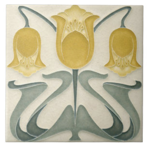 Keramikfliese - Art Nouveau Blumenmuster Gelb Beig