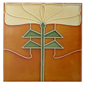 Keramikfliese - Art Nouveau gelbe Blume Orange