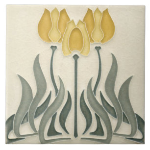 Keramikfliese - Art Nouveau gelbe Tulpen
