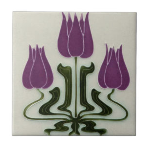 Keramikfliese - Art Nouveau Vintage Lila Tulpen