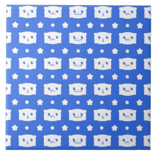 Keramikfliese Blau Kawaii Kissen Gesichter Sterne