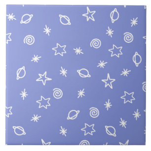 Keramikfliese Blaue Raum-Doodle-Sterne Planeten