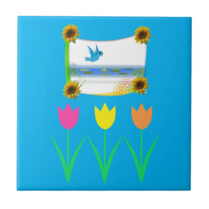 Keramikfliese Blaue Tulpen Sonnenblume Floral