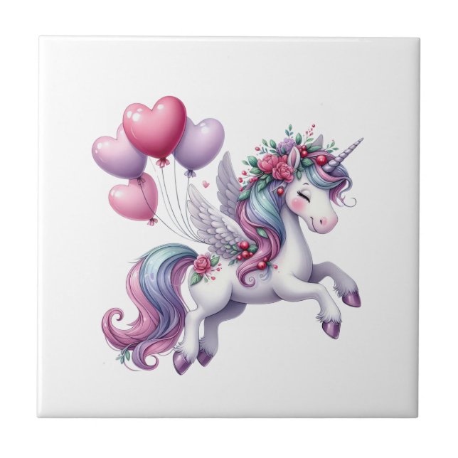 Keramikfliese Blumen Einhorn Blumen  (Vorderseite)