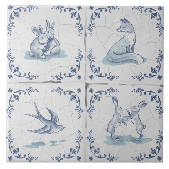 Keramikfliese Delft Untersetzer Waldtiere (Vorderseite)