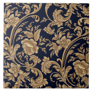Keramikfliese - Florales Blau Beige