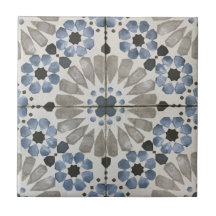 Keramikfliese - Florales Designer Blau Grau Replik