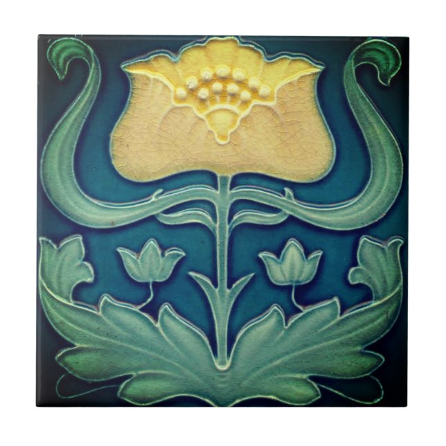 Keramikfliese - Gelbe Blume Art Nouveau (Vorderseite)