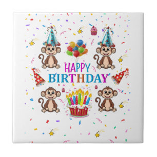 Keramikfliese Happy Birthday Monkey Cupcake