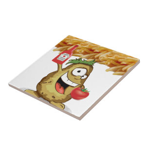 Keramikfliese Kartoffel Pommes Frites Ketchup Toma